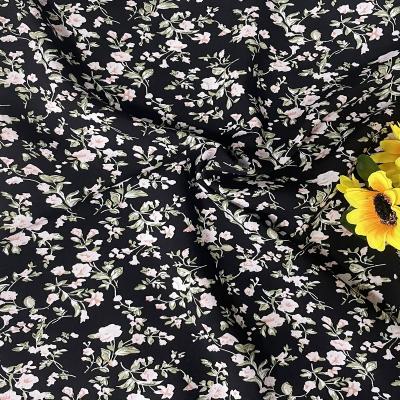 China New sheer fashion black floral pattern printed 100 rayon rayon fabric for making women's sleepwear dress fabric for sale