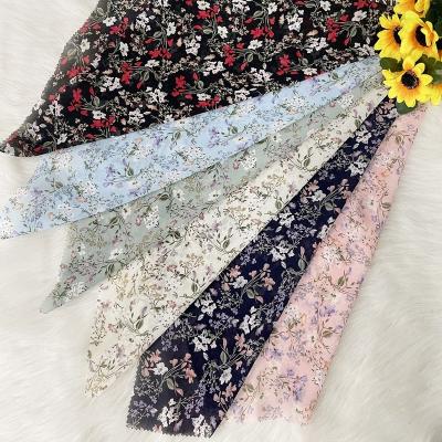 China 2021 New Arrival Pure Sky Blue Floral Pattern 80gsm 100%Polyester Print Fabrics Chiffon For Making Women's Dress Shirt Garment for sale