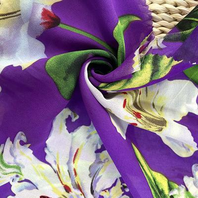 China Pure hot sale pattern floral polyester woven satin chiffon digital printing fabric beautiful for women dresses for sale