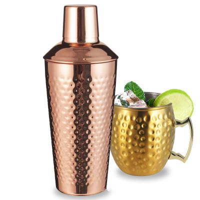 China Sustainable Stainless Steel Hammered Copper Cocktail Shaker Set Home Bartender Tools for sale