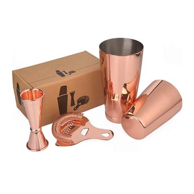 China Unbreakable Copper Cocktail Shaker Set With Strainer and Boston Japanese Jigger for sale