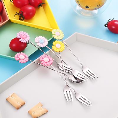 China New Cute Viable Amazon Stainless Steel Coffee Tea Spoon Set Cartoon Dinosaur Dessert Fork And Spoon Set for sale