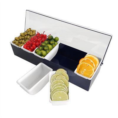 China Sustainable Cocktail Bar Pad Tray Food Condiment Dispenser 6 Compartment Condiment Cart for sale