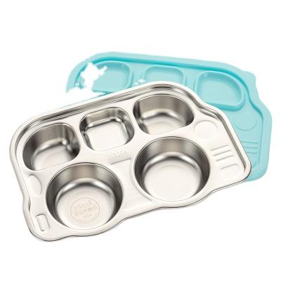 China Stainless Steel Stocked Fun Meal Dish 3 Compartments Tray With Sectional Lid For Kid for sale