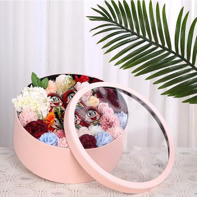 China Wholesale High Quality Recyclable Satin Round Flower Box Gift Box With Clear Top for sale