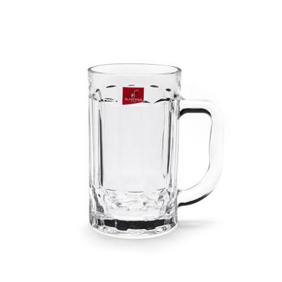 China High Viable Vertical Stripe Design Large Beer White Glass Mug With Handle 405ml Household Draft Beer Mug Milk Flower Tea Mug for sale