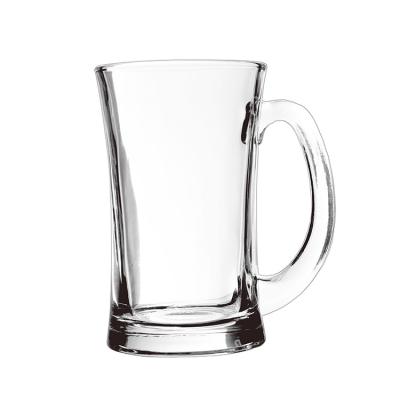 China High Size Sustainable Design White Glass Beer Mug With Handle 320ml Household Draft Beer Mug Optional Milk Flower Tea Mug Amber for sale