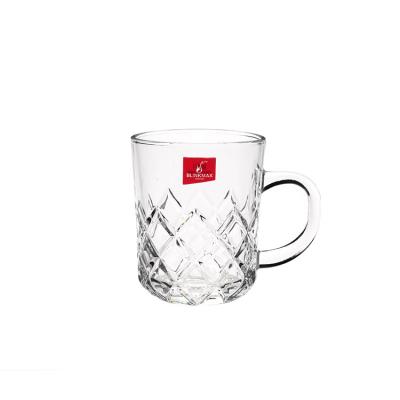 China Lozenge viable Diamond Engraving Glass Coffee Cup with handle 235ml household milk flower tea cup white glass office the top for sale