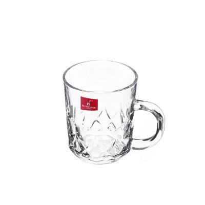 China Viable Diamond Pattern Design Glass Coffee Mug With Optional 235ml Household 235ml Milk Top Handle Flower Tea White Glass Cup Office Amber for sale