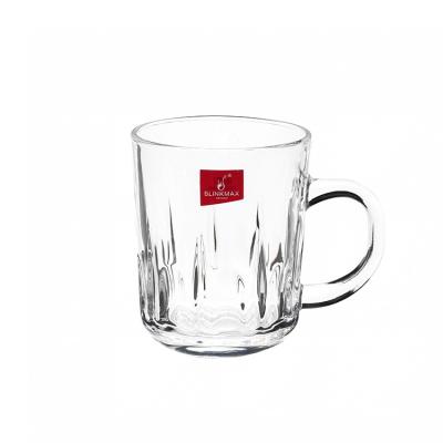 China Viable Diamond Design Engraving Glass Coffee Mug With Handle 235ml Household Milk Flower Tea Cup White Glass Office The Top for sale