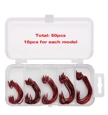 China 50Pcs/Box Crank Wide High Carbon Steel Fishing Hook Carbon Steel Netting Hook 3/0#-2# Bass Barbed Carp Fishing Hook For Soft Worm Lure Set for sale