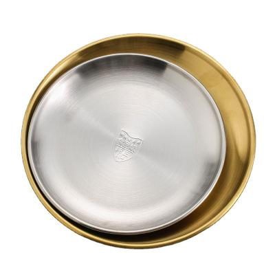 China Modern High Quality Tray 17CM Thin Gold Silver Layer Roasting Dishes Hotel Buffet Serving Trays 201 304 Stainless Steel Tray for sale