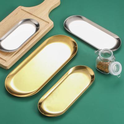 China Medium Size Hotel Buffet Serving Trays Silver Dish Sustainable Roasting Plates 201 Gold Rectangle Stainless Steel Trays for sale