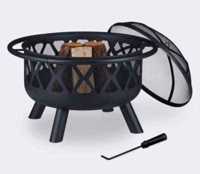 China Stocked Outdoor Round Makers Fire Pit With Diamond Design Firewood Burning With Cover And Grill for sale