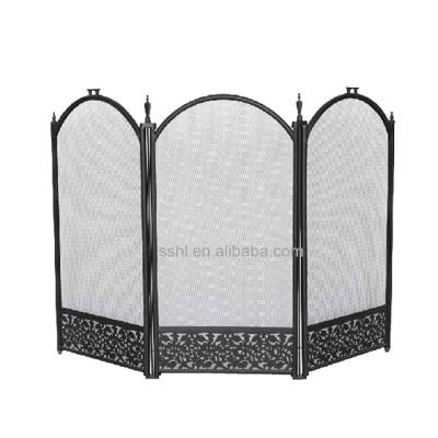 China Modern Warm Modern 3-Panel Metal Mesh Fireplace Screen with Steel Folding Spark Guard for sale