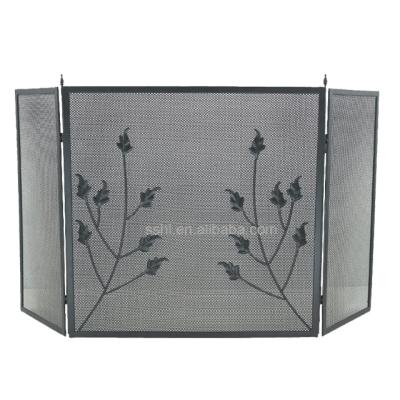 China Fireplace Fire Screen/Fireplace Home Accessories/Indoor 3 Panel Fire Screen Black Indoor Leaf Design for sale