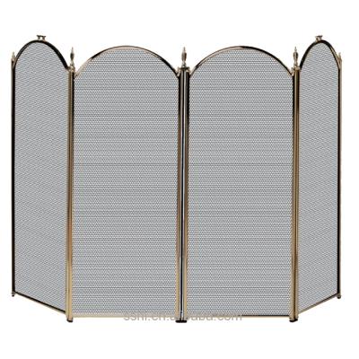 China Home Fireplace 32x52in Fireplace Screen 4 Panel Gold Wrought Iron Fire Place Place Door Spark Guard Cover Accessories Indoor Tools for sale