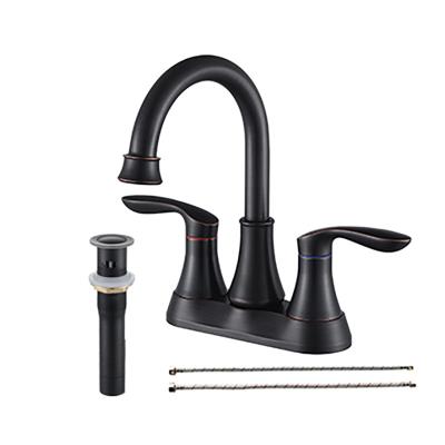 China Sink Faucet 2-Handle 4-Inch Oil Rubbed Bronze Bathroom Faucet, Bathroom Vanity Sink Faucets With Auto Drain And Supply Pipes for sale