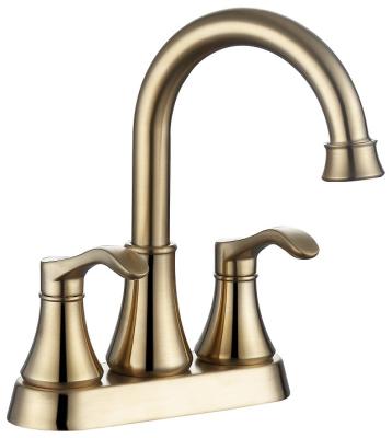 China Sink Faucet 2-Handle 4-Inch Brushed Gold Bathroom Faucet, Bathroom Vanity Sink Faucets With Auto Drain And Supply Hoses for sale