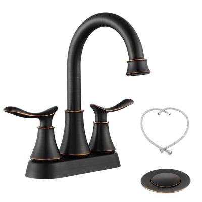 China Sink Faucet 2-Handle 4-Inch Oil Rubbed Bronze Bathroom Faucet, Bathroom Vanity Sink Faucets With Auto Drain And Supply Pipes for sale