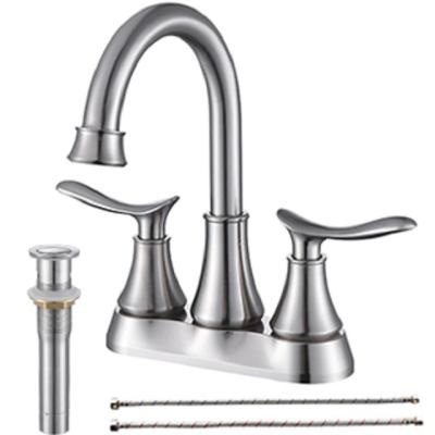 China Sink Faucet 2-Handle 4-Inch Brushed Nickel Bathroom Faucet, Bathroom Vanity Sink Faucets With Auto Drain And Supply Hoses for sale