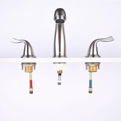 China Sink Faucet Brushed Nickel Bathroom Faucet , Bathroom Vanity Sink Faucets With Auto Drain And Widespread Supply Pipes Two Handles 8 Inches for sale