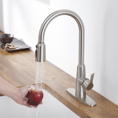 China Pull Out Spray Kitchen Sink Faucet With Pull Out Nickel Stainless Steel High Arc Kitchen Sink Sprayer 3 Way Setting Single Hand for sale