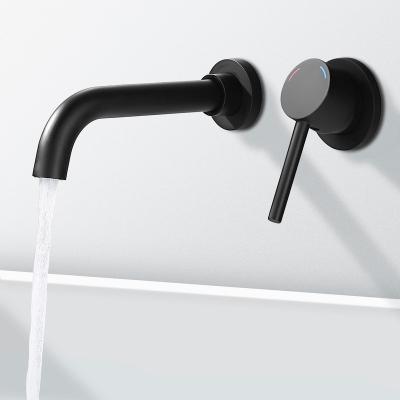 China Wall Mount Faucet Wall Mount Faucet For Bathroom Sink Single Handle 2 Holes Brass Rough-in Valve Matte Black Bathtub Faucet Included for sale