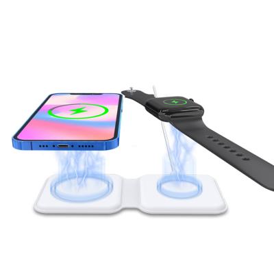 China Smart Watch 2 in 1 15W Qi Magnet Charger Foldable Wireless Charging Pad Fast Protector For iPhone QI Standard For Airpods For Watch for sale