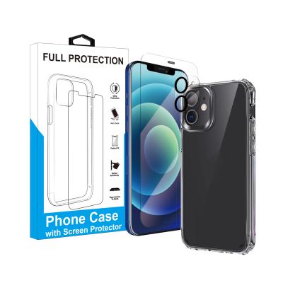 China Shockproof 3 in 1 screen protecotr 2.5D dustproof tempered glass with soft tpu phone case and 3d screen lens glass film for sale