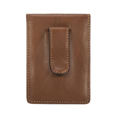 China RFID Protection Slots For 3 Credit Cards ID High Quality RFID Window Blocking Genuine Leather Men Slim Wallet With Money Clip for sale