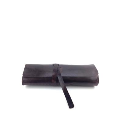 China Wonderful Multi Function Gift For Teacher Leather Pencil Case Antique Roll Brown Pencil Roll for sale