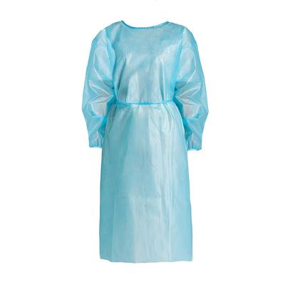 China Eco-friendly PP Coated PE Surgical Gown Waterproof Disposable Liquid Resistant Isolation Gown Visitor Ultrasonic Sealed Gown for sale