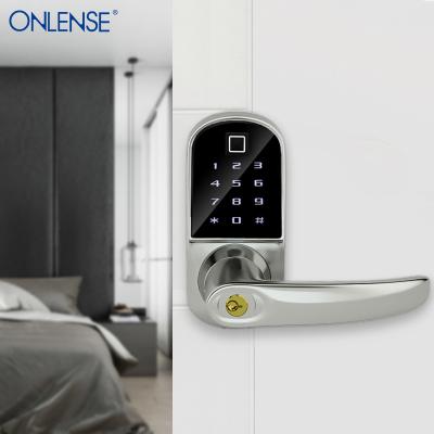 China ONLENSE door smart door lock wooden electronic fingerprint card numeric keypad code with handle automatic door lock for sale