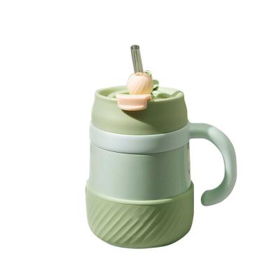 China Sustainable Cute Double Wall Vacuum Metal Stainless Steel Insulated Travel Coffee Mug with Straw for Kids for sale