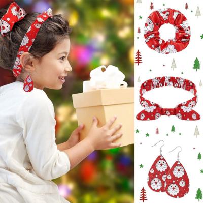 China European and American Style New Product Festival Rabbit Ear Christmas Pattern Earrings Hair Accessories Set Headband Hairband Scrunchies Party Gift Set for sale