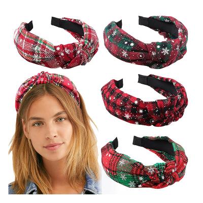 China European and American Style Christmas Headband with Cross Knot Design Elastic Hard Hair Band for Christmas Party for sale