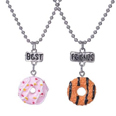 China New Fashionable Alloy Epoxy Adornment Cartoon Good Friend's Sequined Heart-Shaped Necklace Suit Couples Pendants Necklaces for sale