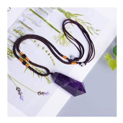 China Fashion Natural Quartz Crystal Amethyst Double Point Pendant Healing Crystal Point Jewelry Necklace for sale