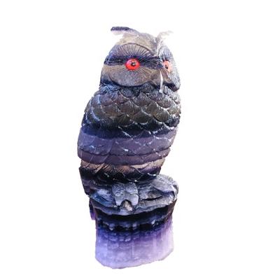 China High quality natural hand-carved crystal carving crafts Europe purple fluorite owl for decoration for sale