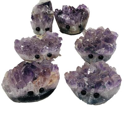 China China Hot Selling Natural Amethyst Cluster Crystal Hand Carved Hedgehog Crystal Crafts For Decoration for sale