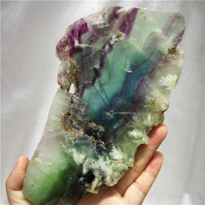 China Large Slice Crystals Europe Natural Decorative Raw Rainbow Fluorite Crystal Slabs for sale