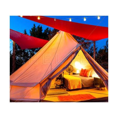 China Outdoor Waterproof Canvas Glamping Yurt Tent Family Camping Bell Tent Straight Tying Type for sale