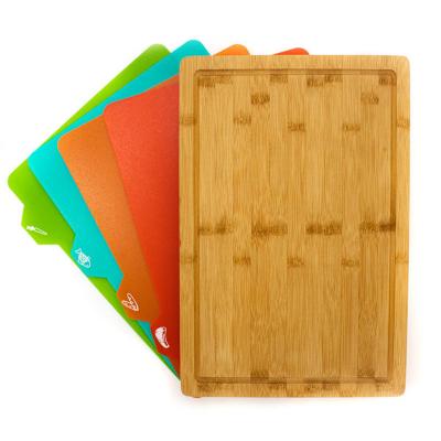 China Sustainable Bamboo 5-piece Cutting Board with 4 Multi-Colored Inserts BAMBOO CHEESE BOARD for sale