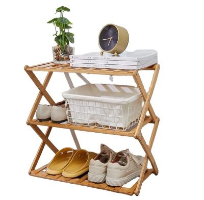 China Adjustable (height) Bamboo Shoes Rack For Living Room Entryway Foldable Collapsible 4 Tiers Wooden Bamboo Shoes Storage Rack for sale