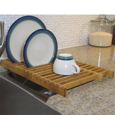 China Sustainable Bamboo Kitchen Countertop Bamboo Multi-function Flat Dish Drying Rack for sale