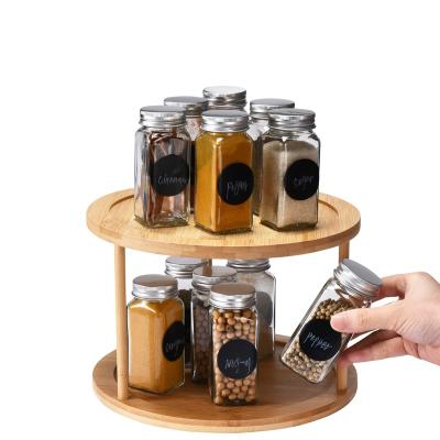 China Sustainable Bamboo Turntable Lazy Susan Rotating Spice Rack - 2 Tier Rotating Spice Rack,  Spice Carousel for Cabinets and Pantry for sale