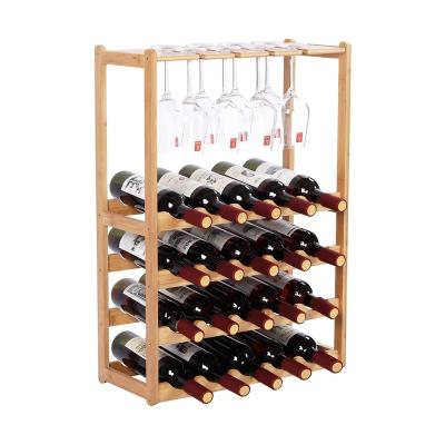 China Sustainable Compact design of large capacity desktop wine bottle rack saves space bamboo fancy wine racks for sale