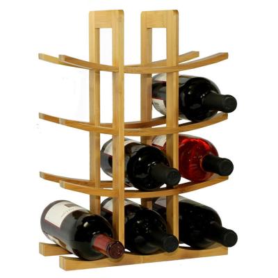 China Sustainable Free-Standing Natural Brown Original Design 12 Standard Bottles Wine Display Rack Bamboo Wine Rack for sale