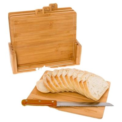 China Sustainable Custom Kitchen Index Cutting Board Set 4 Piece All Natural Bamboo Chopping Board with Stand  Cutting Bread Board for sale